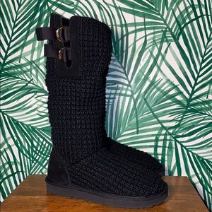 UGG Solene Black Crochet Sweater Boots Women’s 7 1112478